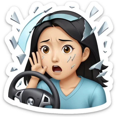 Asian woman getting into a car accident  sticker
