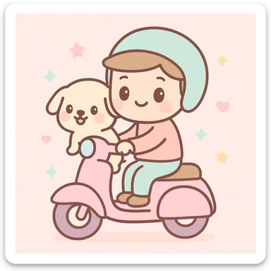 man and his pet dog riding a vespa sticker