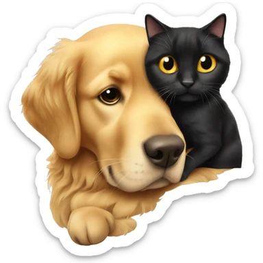 Golden retriever cuddles with a black cat sticker