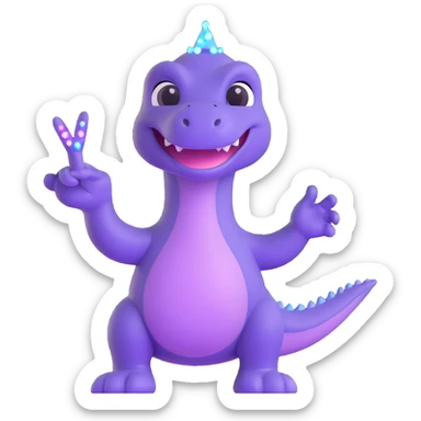 cute little purple dinosaur doing a peace sign with sparkles sticker