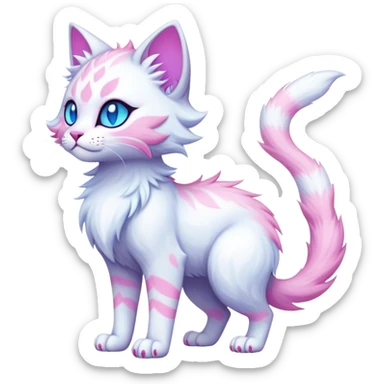 Kawaii dark edgy fantasy pastel ethereal feline-vernid-fursona animal creature with a tufted tail full body sticker