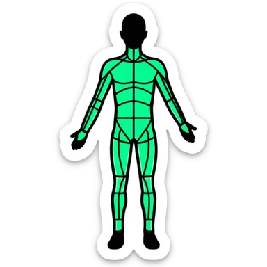 Human body silhouette with digital 3D scanning grid lines covering it, futuristic body scan sticker