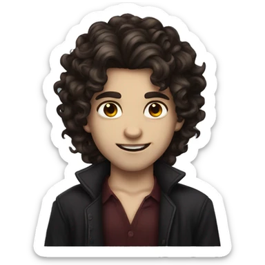feminine boy with long curly dark brown hair and brown eyes fair skin vampire sticker