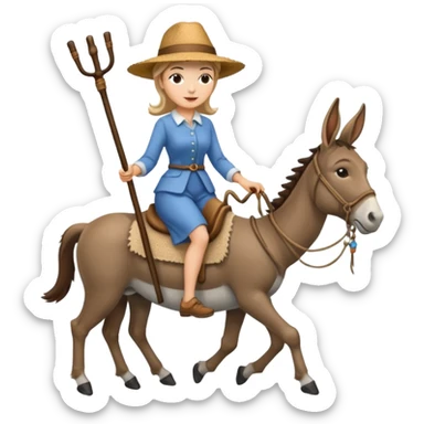 a lady on a donkey while the man is walking alongside the donkey sticker