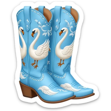 Light blue cowgirl boots with swans on them sticker