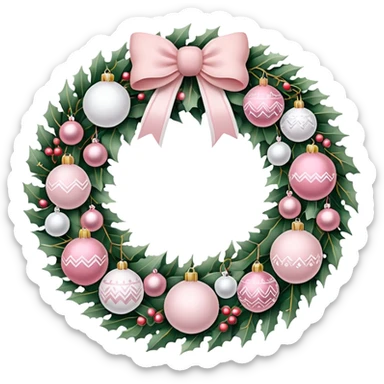 Light pink and white christmas wreath sticker