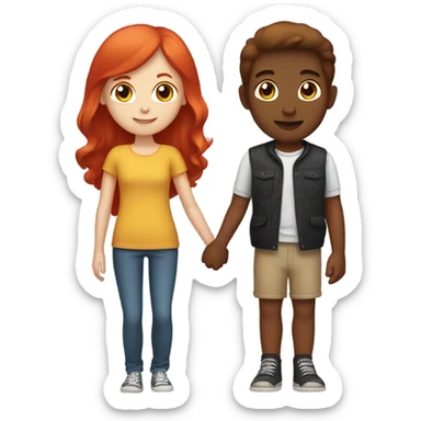 Read head girl and brunette boy holding hands  sticker