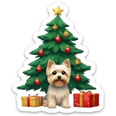 Morkie under Christmas tree  sticker