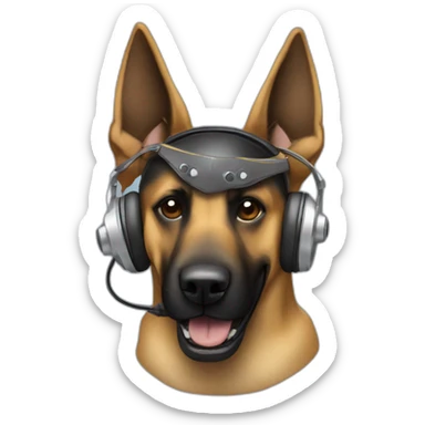 malinois dog with headphone and saw mask sticker