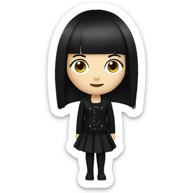 white women wearing goth outfit with black straight hair and bangs sticker