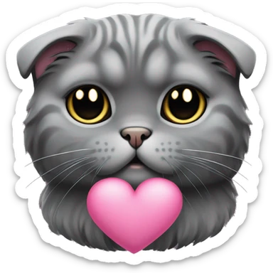 all dark grey Scottish Fold Cat long hair pink heart sticker