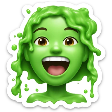 a girl laughing with snot and slime on her head sticker