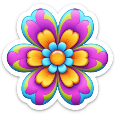 3D, Groovy psychedelic hippie style flower sticker