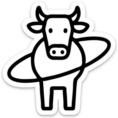 minimal icon of a cow with Saturn's rings, outlined, modern sticker