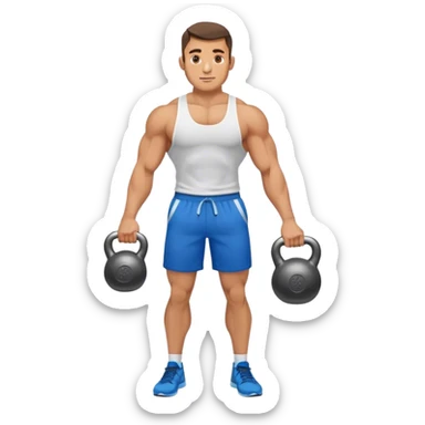 jacked man with blue shorts holding kettlebell sticker