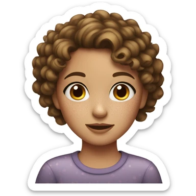 Girl with short curly hair and freckles  sticker