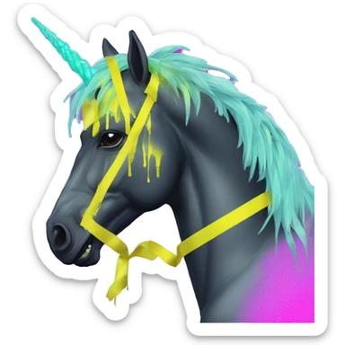 .Zombie_ Vaporwave black holographic oilslick zombie unicorn yellow caution tape graffiti Pegasus sticker