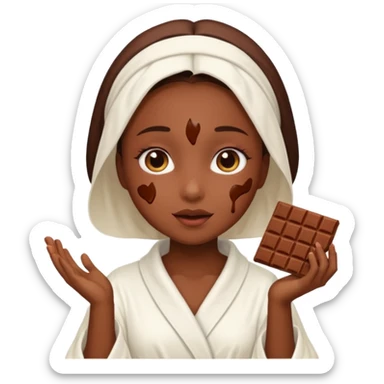 girl having facial wearing white robe, chocolate facial sticker