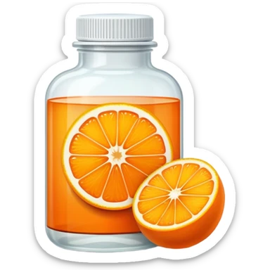 Vitamin C supplement bottle with orange slice sticker
