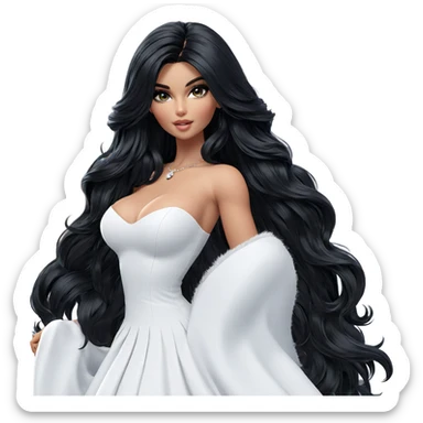 black-haired girl in white dress sticker