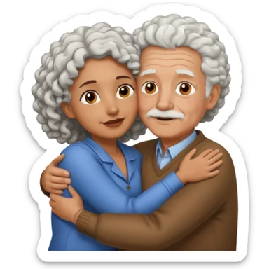 Old man hugging brown skin curly hair woman sticker