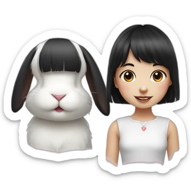 white rabbit with a little girl with black bangs sticker