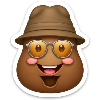 smiling poop character with sunglasses and a trendy hat sticker