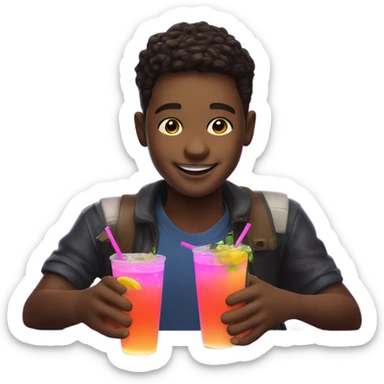 smiling boys in neon lights holding drinks sticker