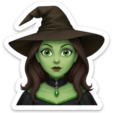 Wicked Witch of the West from the Wizard of Oz with green skin and eyes, brown long hair, black outfit sticker