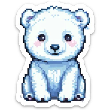 pixel art baby polar bear sitting, chibi style sticker