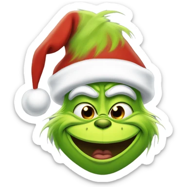Grinch wearing a Santa hat and smiling  sticker