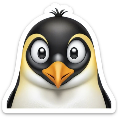 Cinematic Comical Emperor Penguin Portrait Emoji, Head tilted dramatically with an exaggeratedly shocked expression, featuring sleek, polished plumage with wide, comically expressive eyes filled with exaggerated disbelief, Simplified yet hilariously expressive features, highly detailed, glowing with a slightly sassy polar glow, high shine, dramatic yet playful, stylized with an air of cheeky arctic attitude, soft glowing outline, capturing the essence of a meme-worthy penguin that appears ready to side-eye its way into viral internet fame instantly! sticker