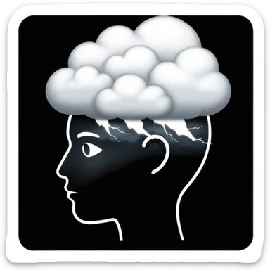 silhouette of a head with a storm cloud inside sticker