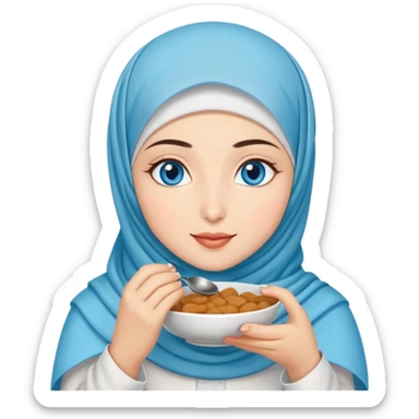 Turkish beautiful finish Konya girl blue eyes with hijab dress and does eating ramadan sahur sticker