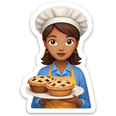 Baking community woman avatar in vibrant style illustration. Pie, cookie, and muffin warm golden tones, simple shapes, flat design, high contrast. sticker