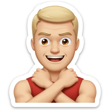 Arms crossed around neck angry laughing guy sticker