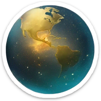 Person wearing T shirt with vintage gilded earth globe earth in detail on t shirt with nebulas galaxies and constellations t shirt sticker