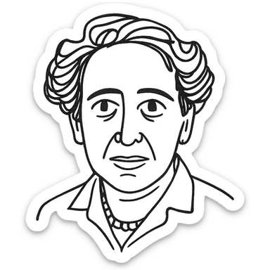 a hand drawn black outline portrait of Hannah Arendt with similar size eyes sticker