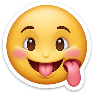 "A cute and playful cartoon-style emoji with a big smile, one eye winking, and its tongue sticking out to the side as if licking something tasty. Bright colors, glossy finish, and expressive face, similar to classic emoji style. White background."

 sticker