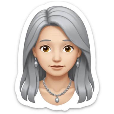 Female with Silver Necklace, grey skin,long hair, more bright silver,hihligt necklace, different expressions. sticker