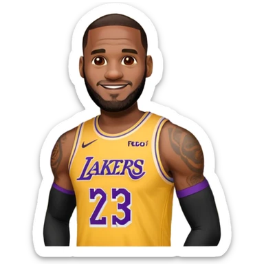 lebron in a lakers jersey but he is 1000 ft next to a building sticker