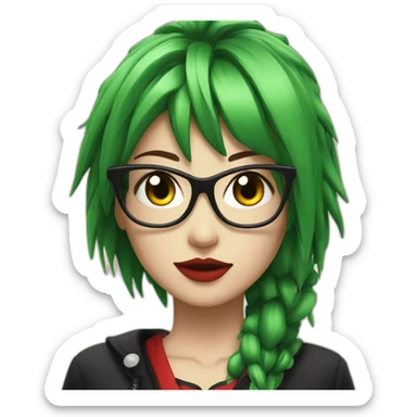A Japanese Woman With Long Spiky Black And Red Hair And Red Make Up. Green Eyes. Punk. Glasses.  sticker