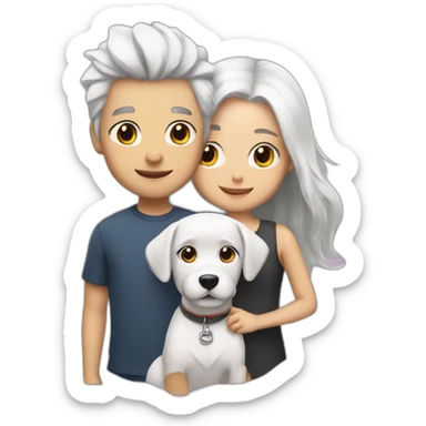 Girl and boy with white hair both together with a dog sticker