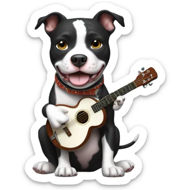 Black and white Pitbull playing banjo sticker