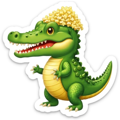 A piece of popcorn that is a dancing crocodile  sticker
