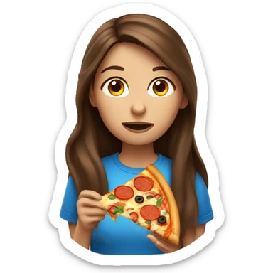 Woman with long brown hair and blue eyes eating pizza  sticker