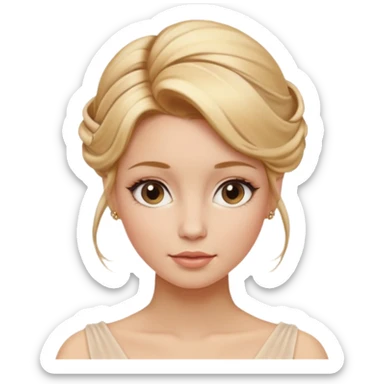 Cinematic Realistic Rococo Portrait, depicted with lifelike skin texture, subtle rosy undertones, and soft natural lighting that enhances the gentle contours of her face. Her intricately detailed golden blonde hair is elegantly styled in an updo, with delicate wisps framing her face.  sticker