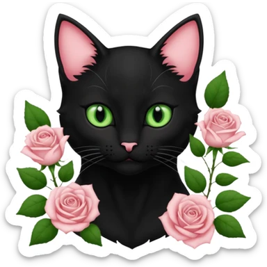 Chat noir et blanc avec des yeux verts et l' intérieur des oreilles roses sticker