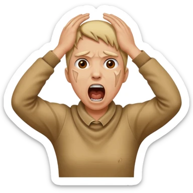 a bust of a person with both their hands around their neck with a face yelling sticker