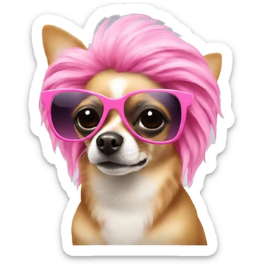 Long hair chihuahua with pink wig and sunglassss  sticker